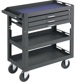 Industrial 3-Shelf, 3-Drawer Work Cart